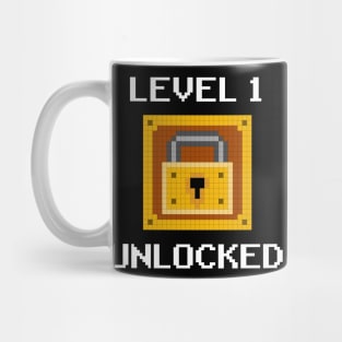 Level 1 Unlocked 1st Birthday Boy Gamer Gift Pixel Art Mug